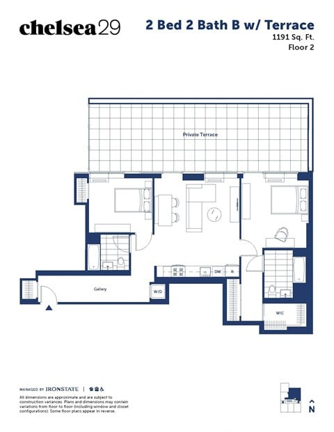 Floor plan for 2 beds, 2 baths, 1191 sqft